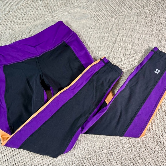 Sweaty Betty Power Colorblock 7/8 Length Yoga Workout Leggings Black Purple 4 - Picture 2 of 7